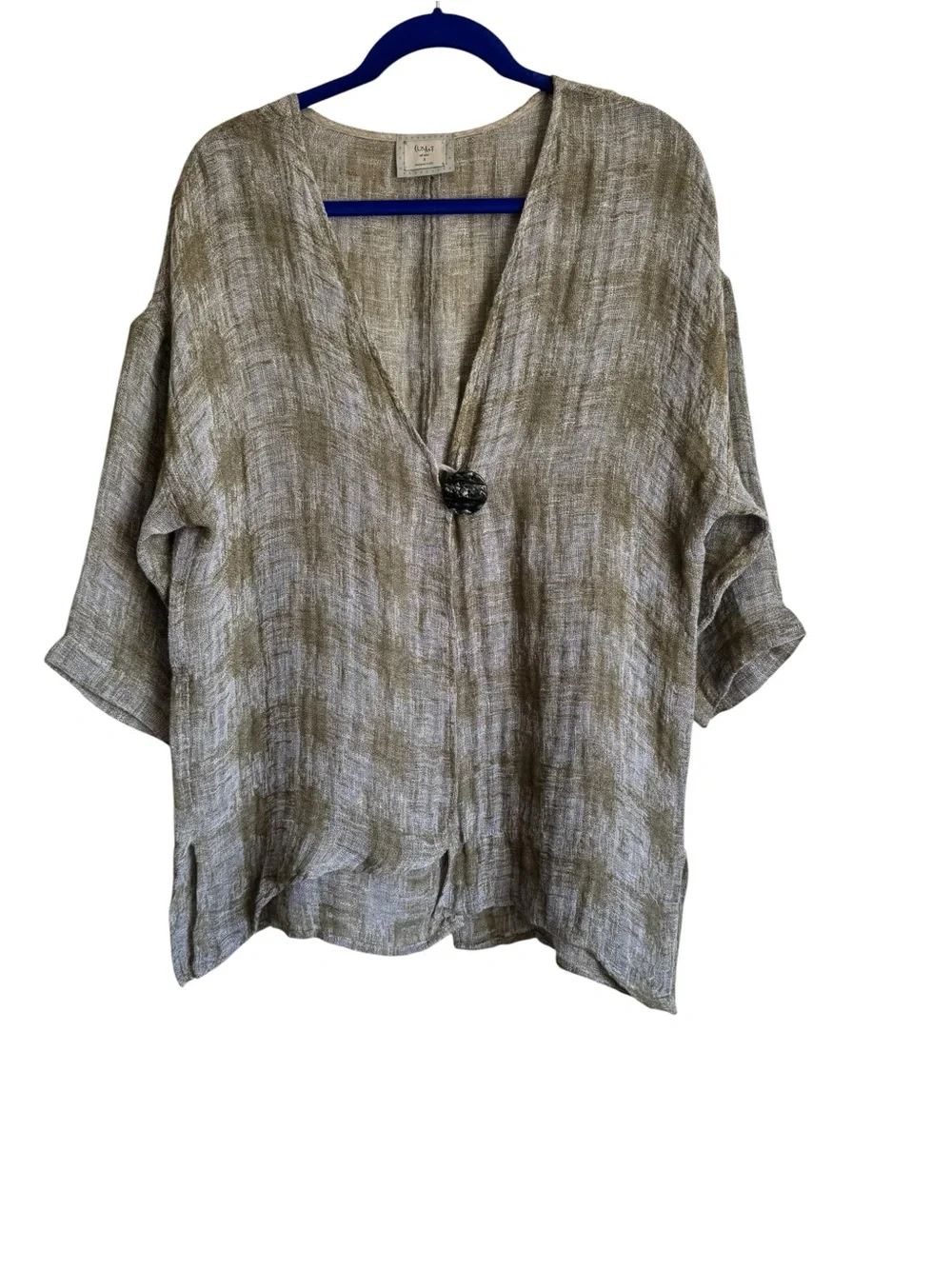 Chalet Et Ceci Gray Checked Light Jacket Lagenlook Linen Cover Up Size Small - Picture 1 of 12